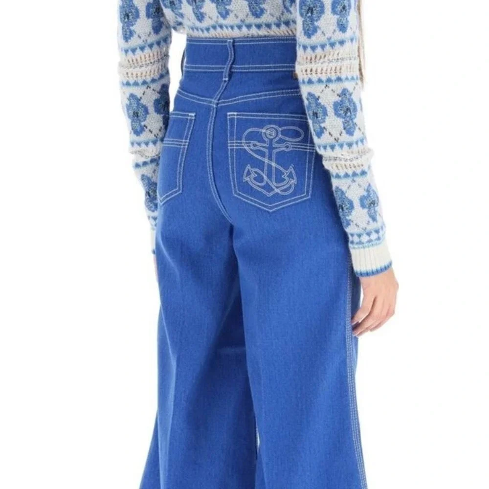 New! Zimmermann Jeans Sailor Pants Regatta Blue Denim Tide Cropped Flare 26